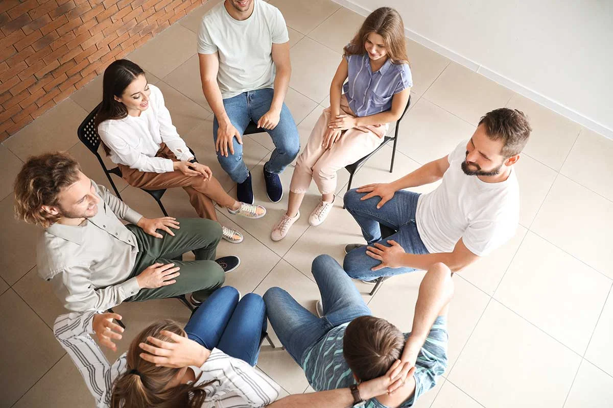 aerial view of substance abuse group therapy activities